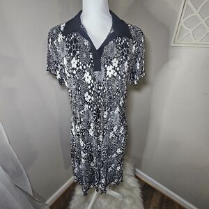 Vintage 90s Giorgio Fiorlini 1960s Influence Black White Floral Dress Whimsigoth